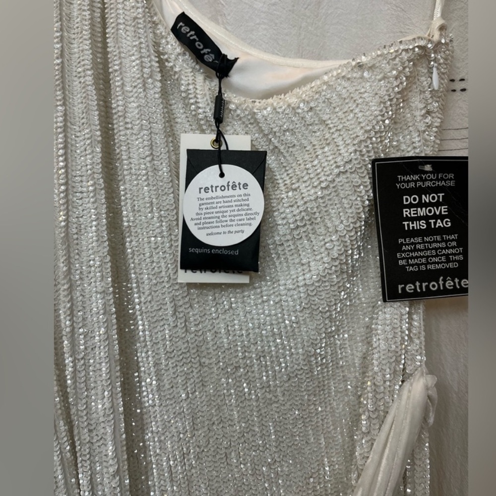 Retrofete Vivien One-Shoulder Sequin Gown | Moonglow White | Med | NWT - Picture 6 of 8